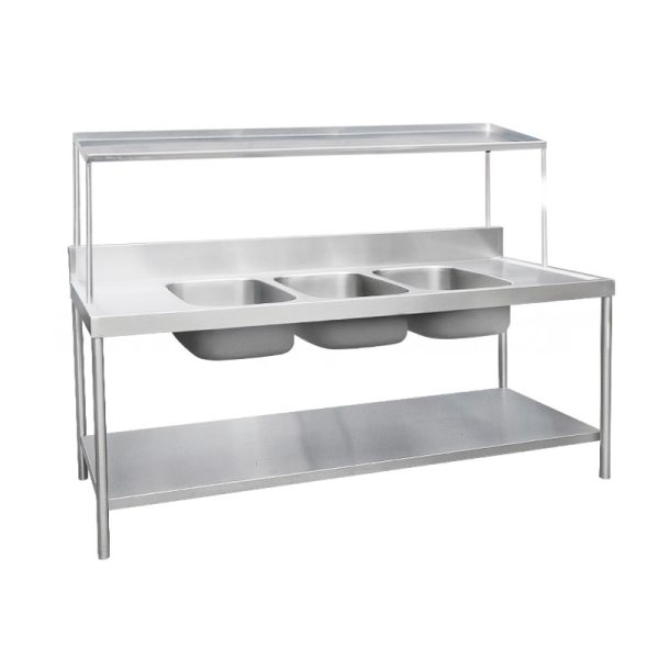 FREGADERO 3 TANQUES 1 ESTANTE INFERIOR Y AÉREO 1,40 m